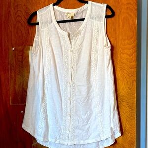 Style & Co. Sleeveless White Blouse with Lace Accents